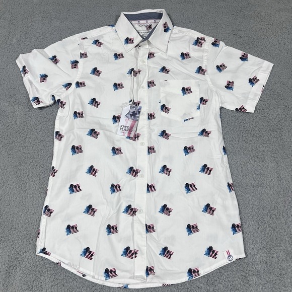 Free Planet USA Stars And Stripes Flag America Button Up Cotton Shirt Small NWT - Picture 2 of 9